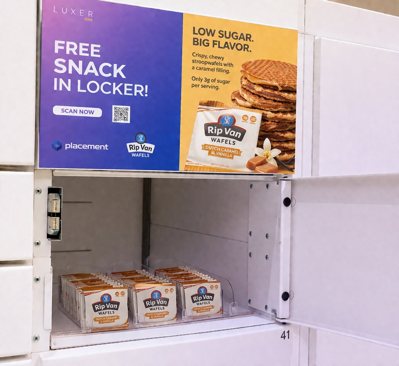 Rip Van branded Luxer locker — Free snack in locker